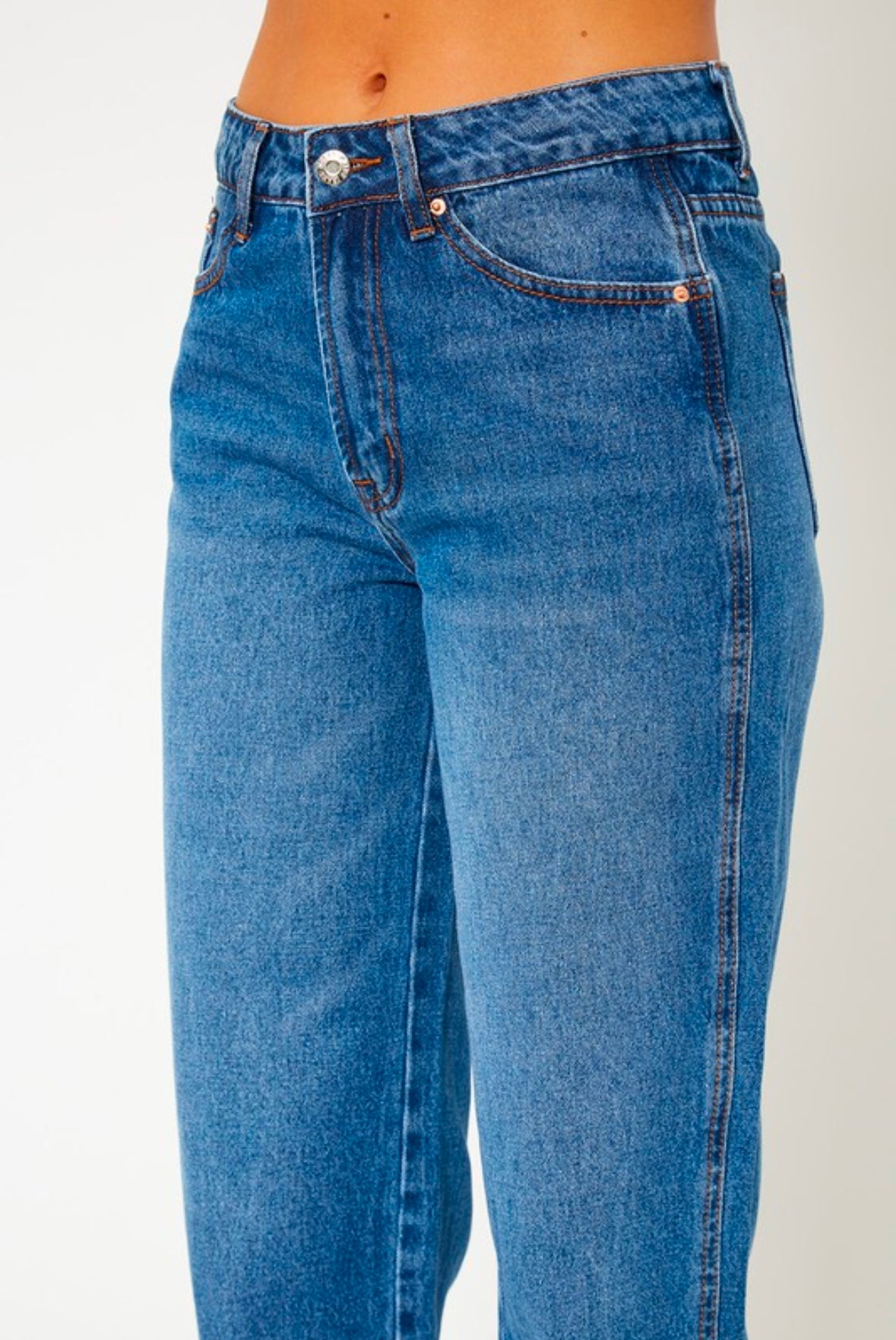 High-rise medium blue dad fit jeans
