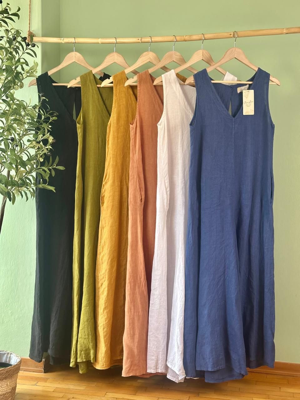 Solid color linen jumpsuit