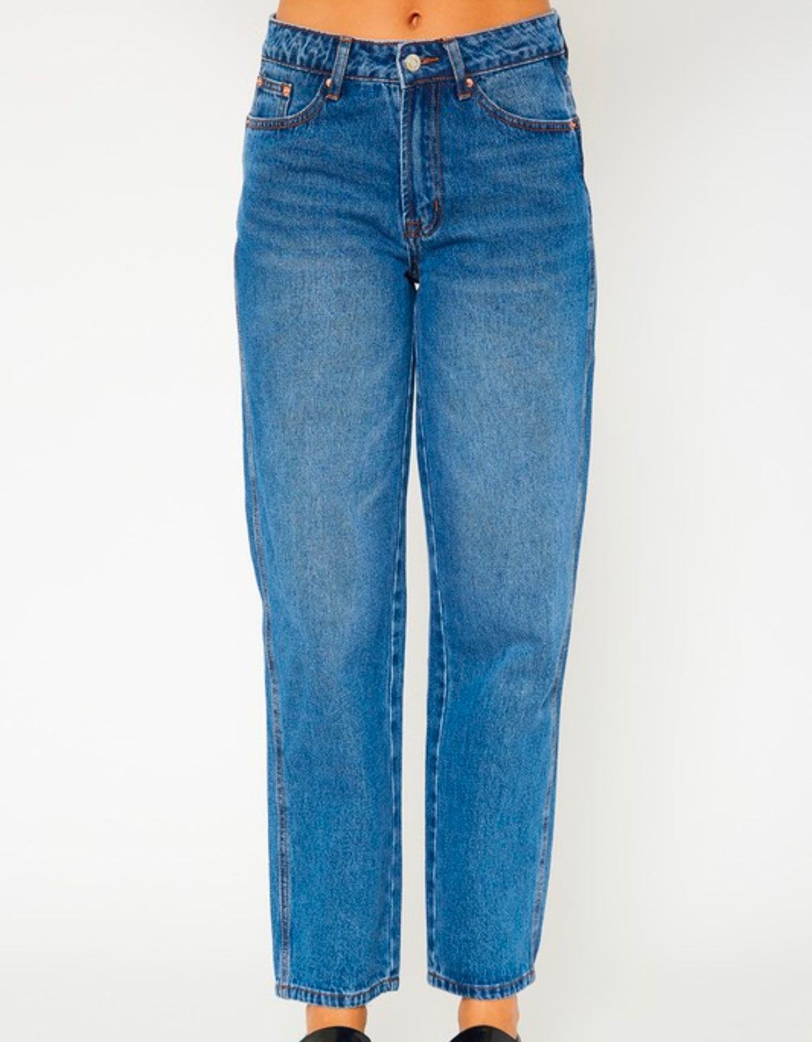 High-rise medium blue dad fit jeans