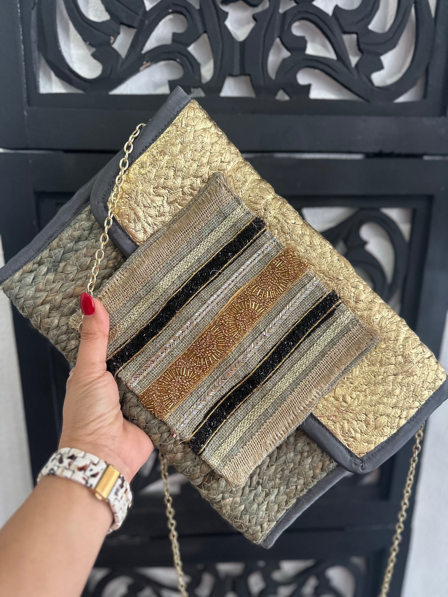 Straw Fringe Envelope purse