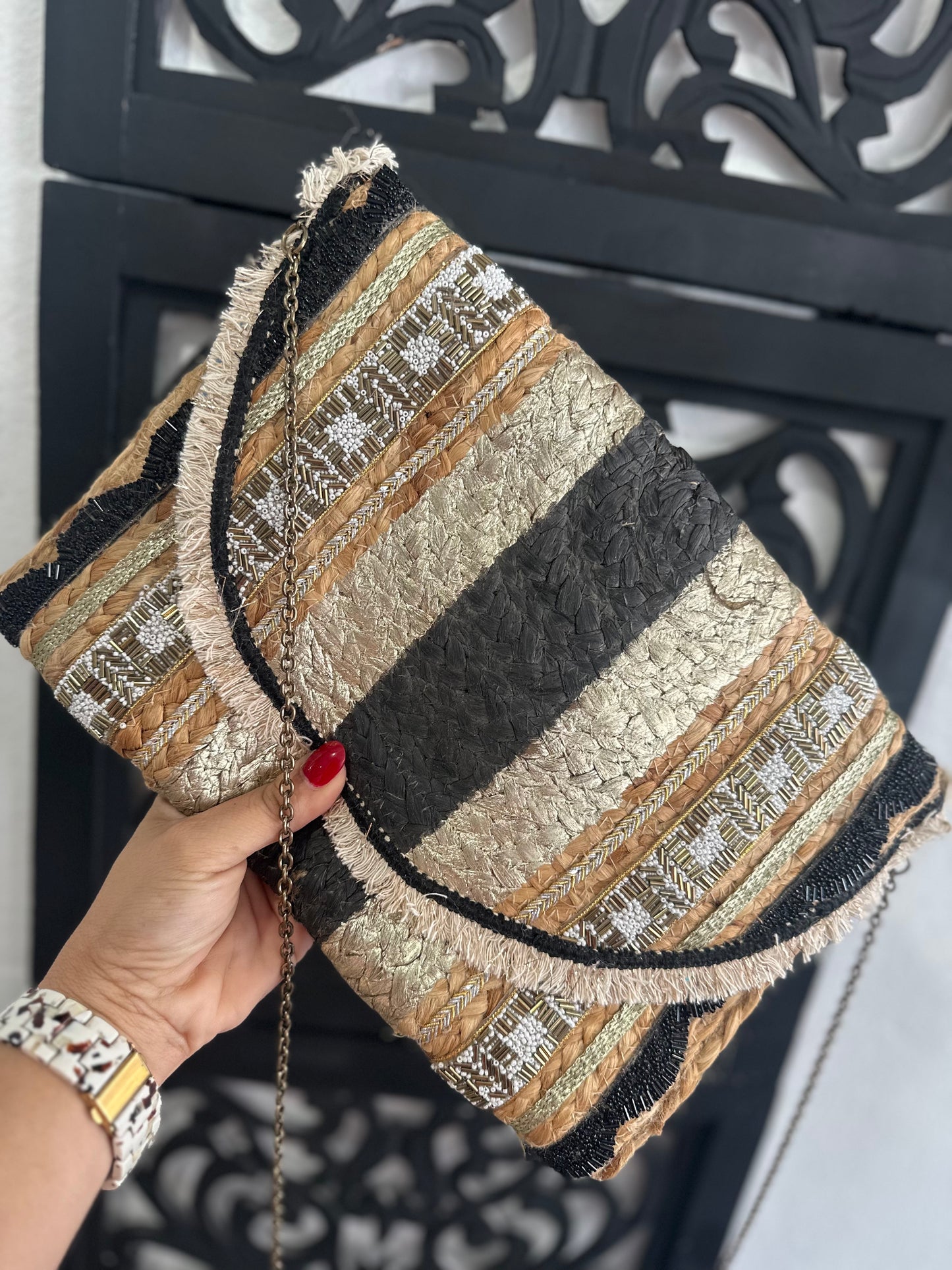 Straw Fringe Envelope purse