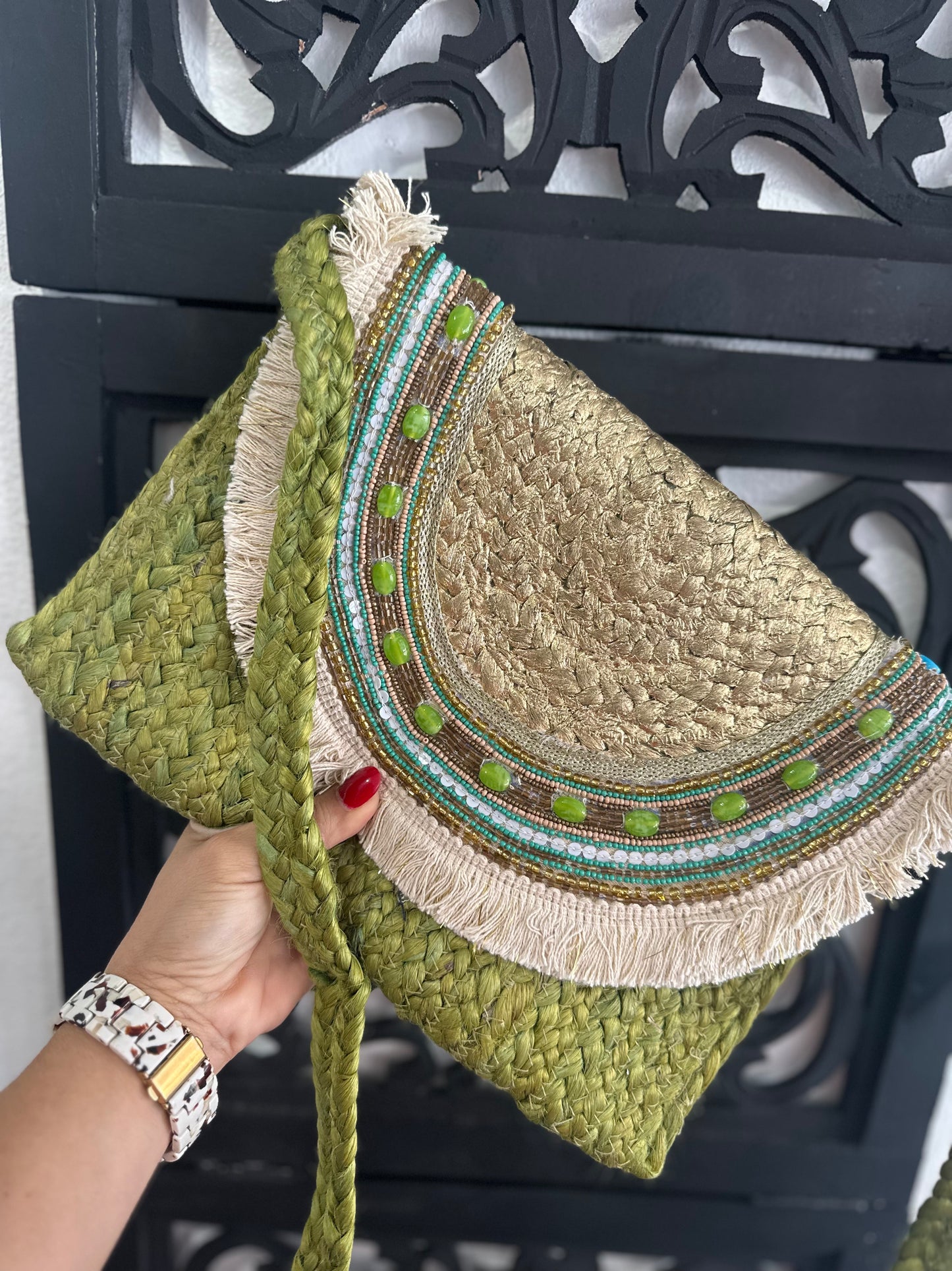 Straw Fringe Envelope purse