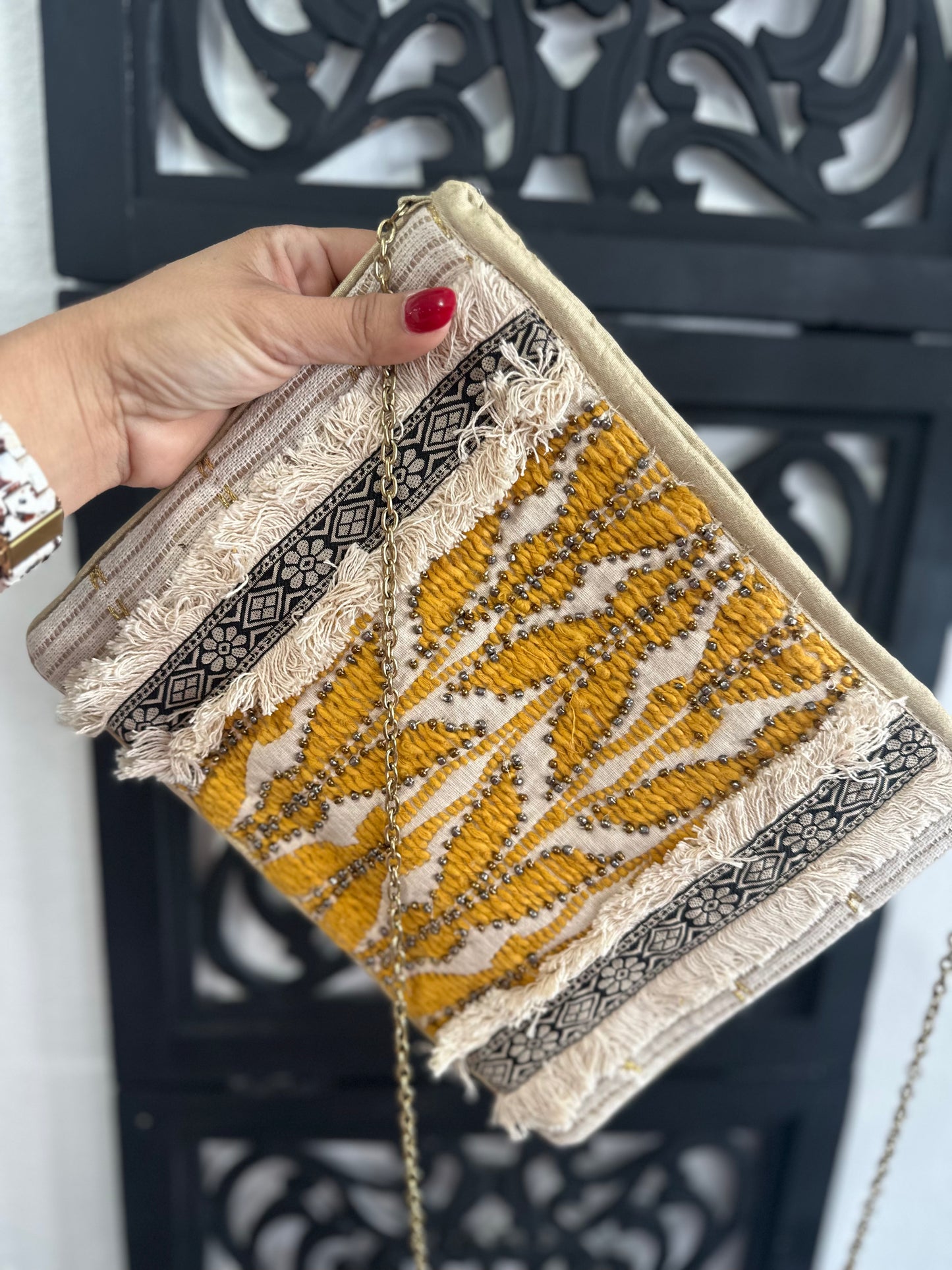 Straw Fringe Envelope purse
