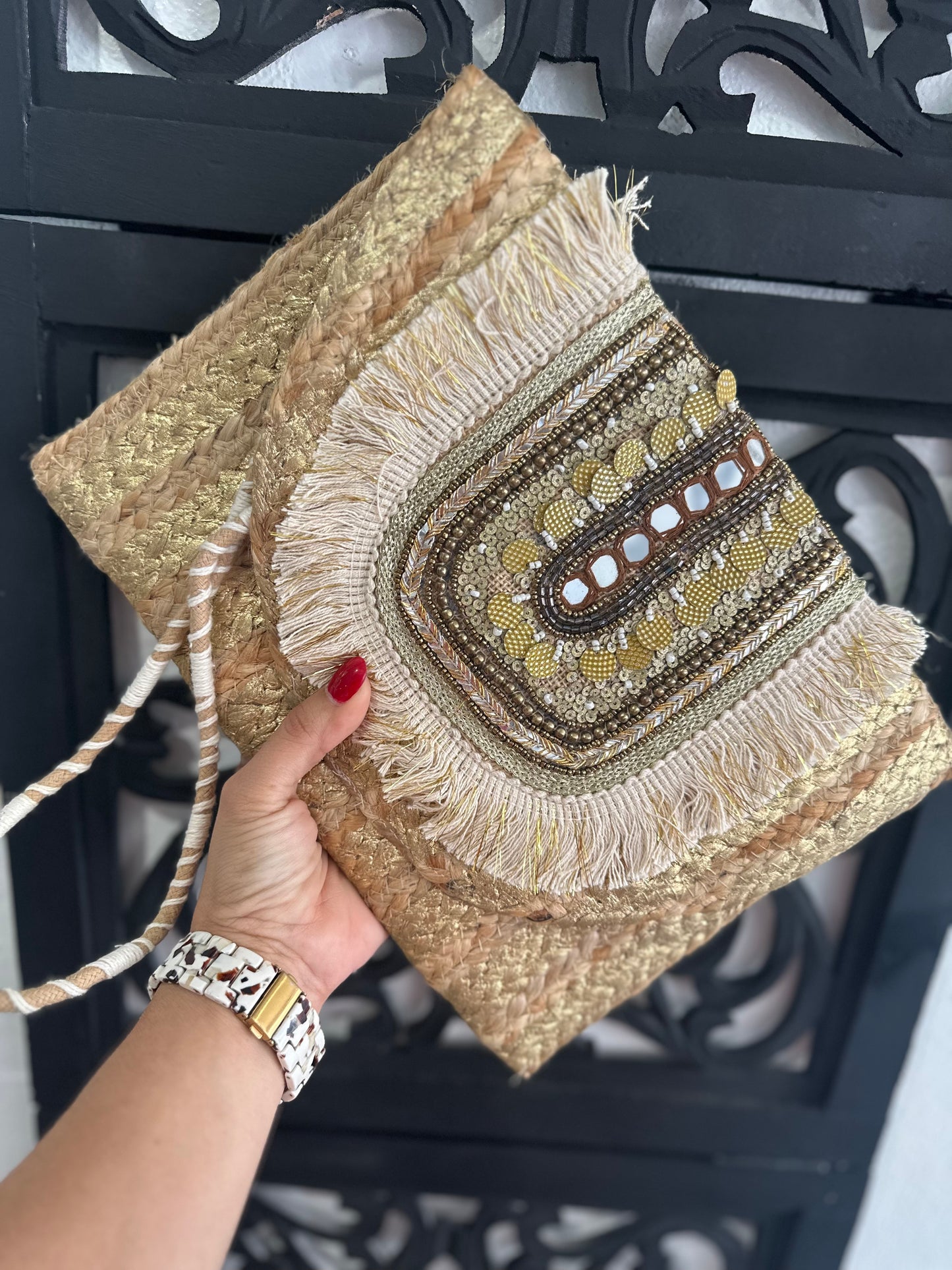 Straw Fringe Envelope purse