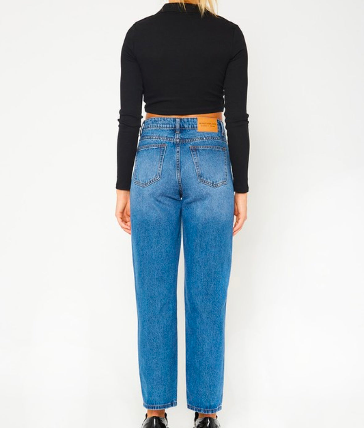 High-rise medium blue dad fit jeans
