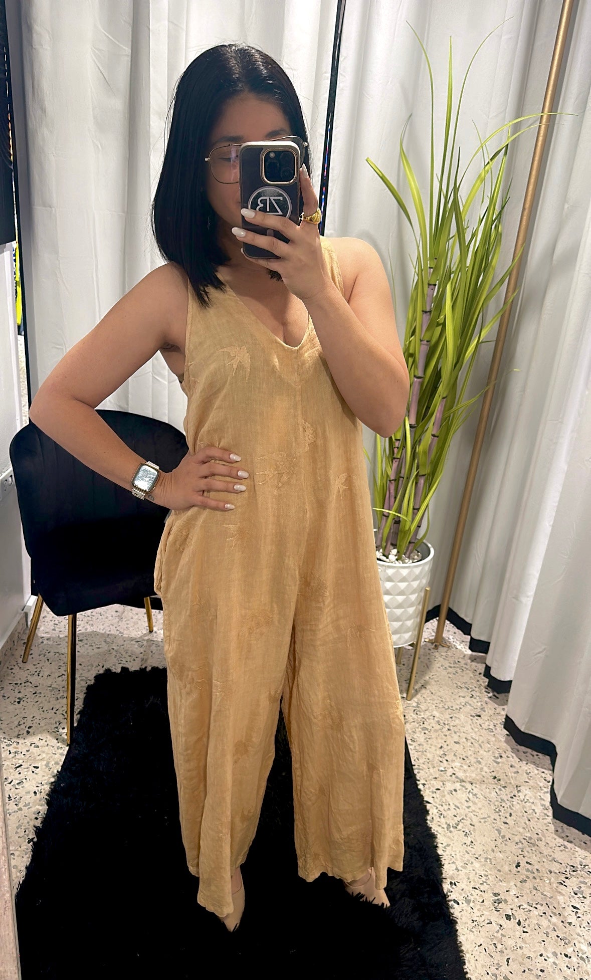 Birds linen jumpsuit