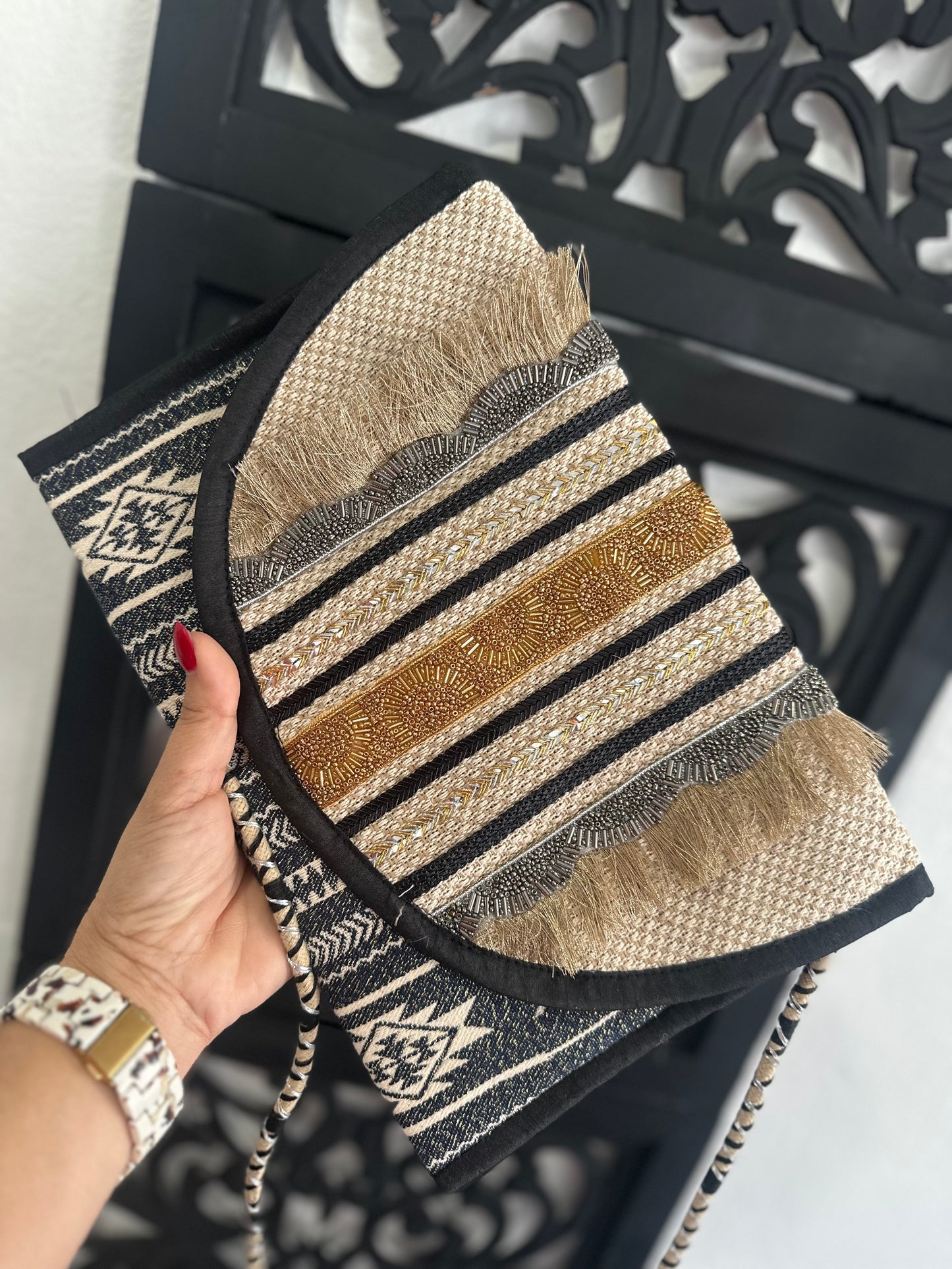 Straw Fringe Envelope purse