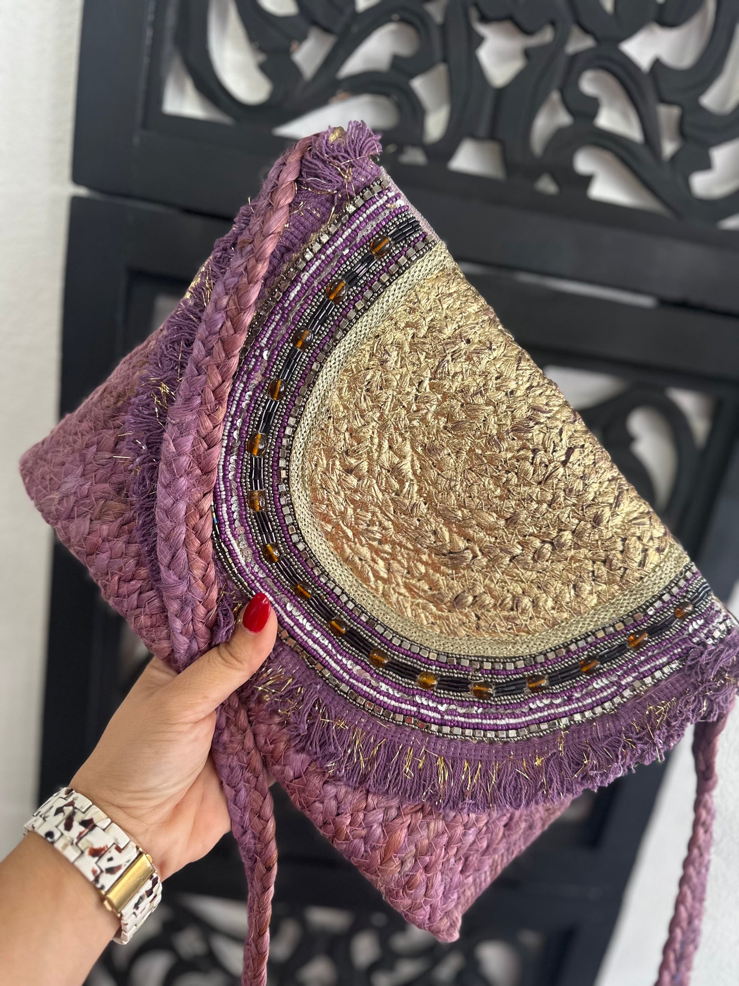 Straw Fringe Envelope purse
