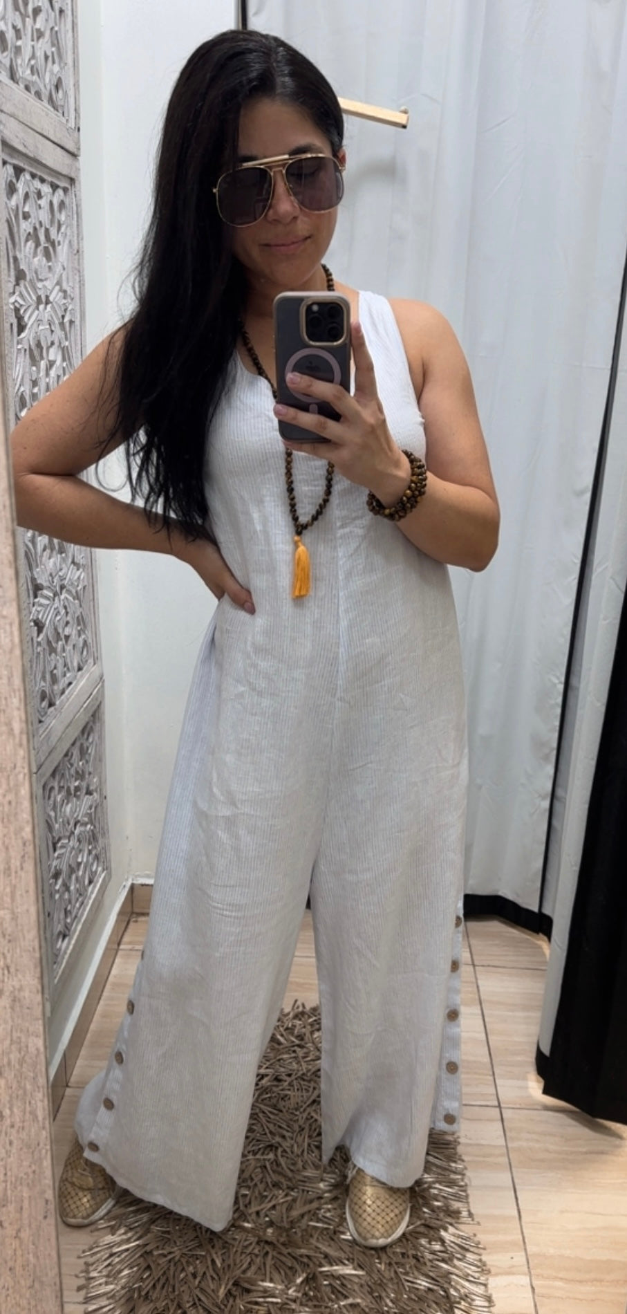 Striped linen jumpsuit
