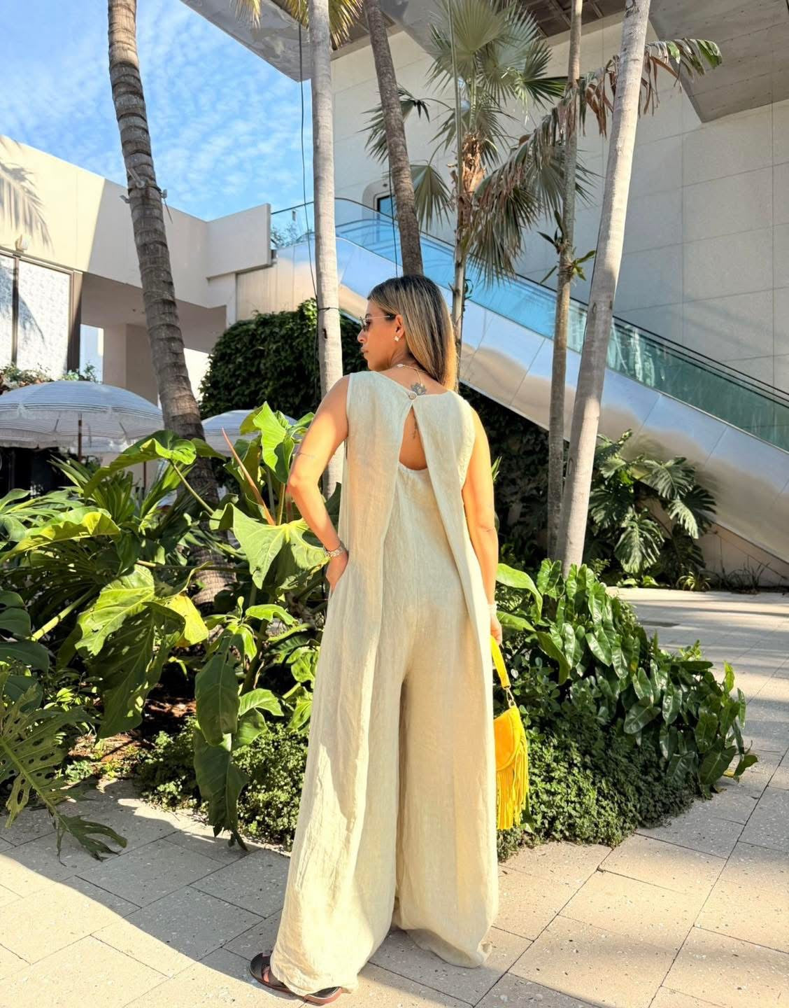 Solid color linen jumpsuit