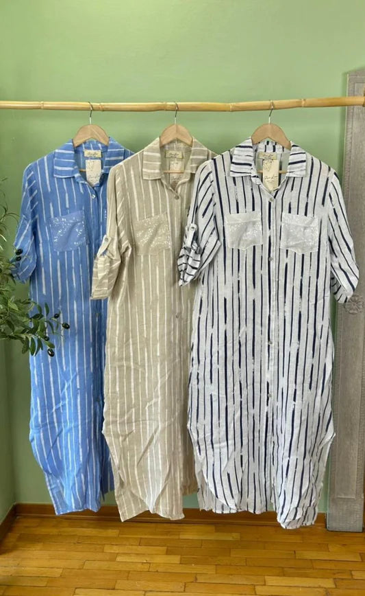 Linen with sequin pockets