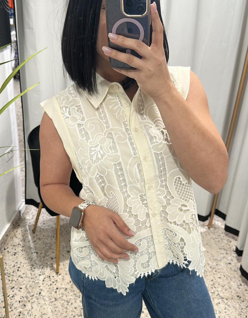 Beige embroidered top