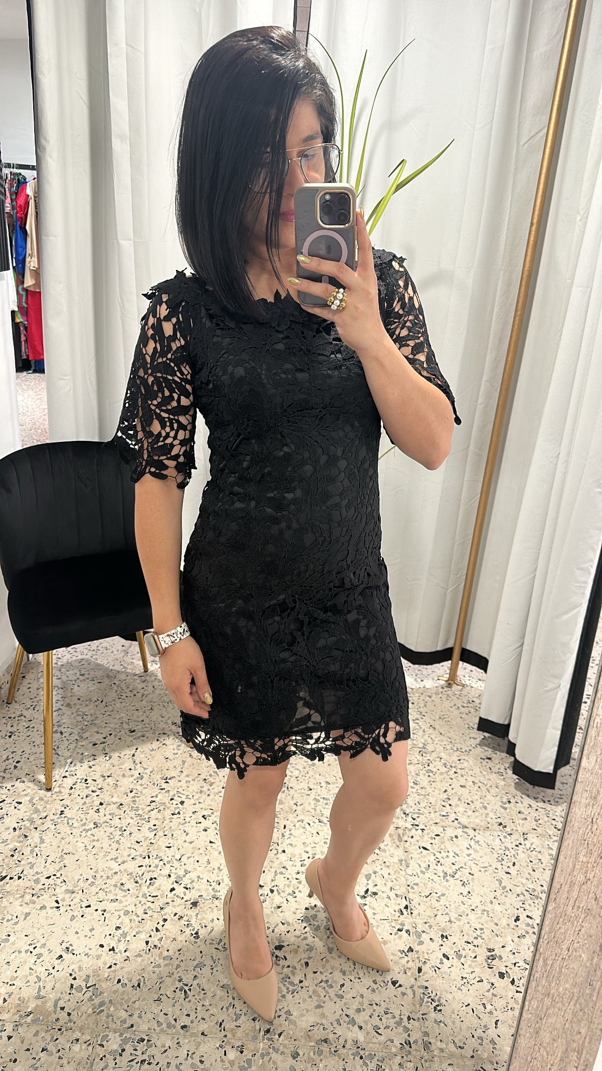 Black crochet dress