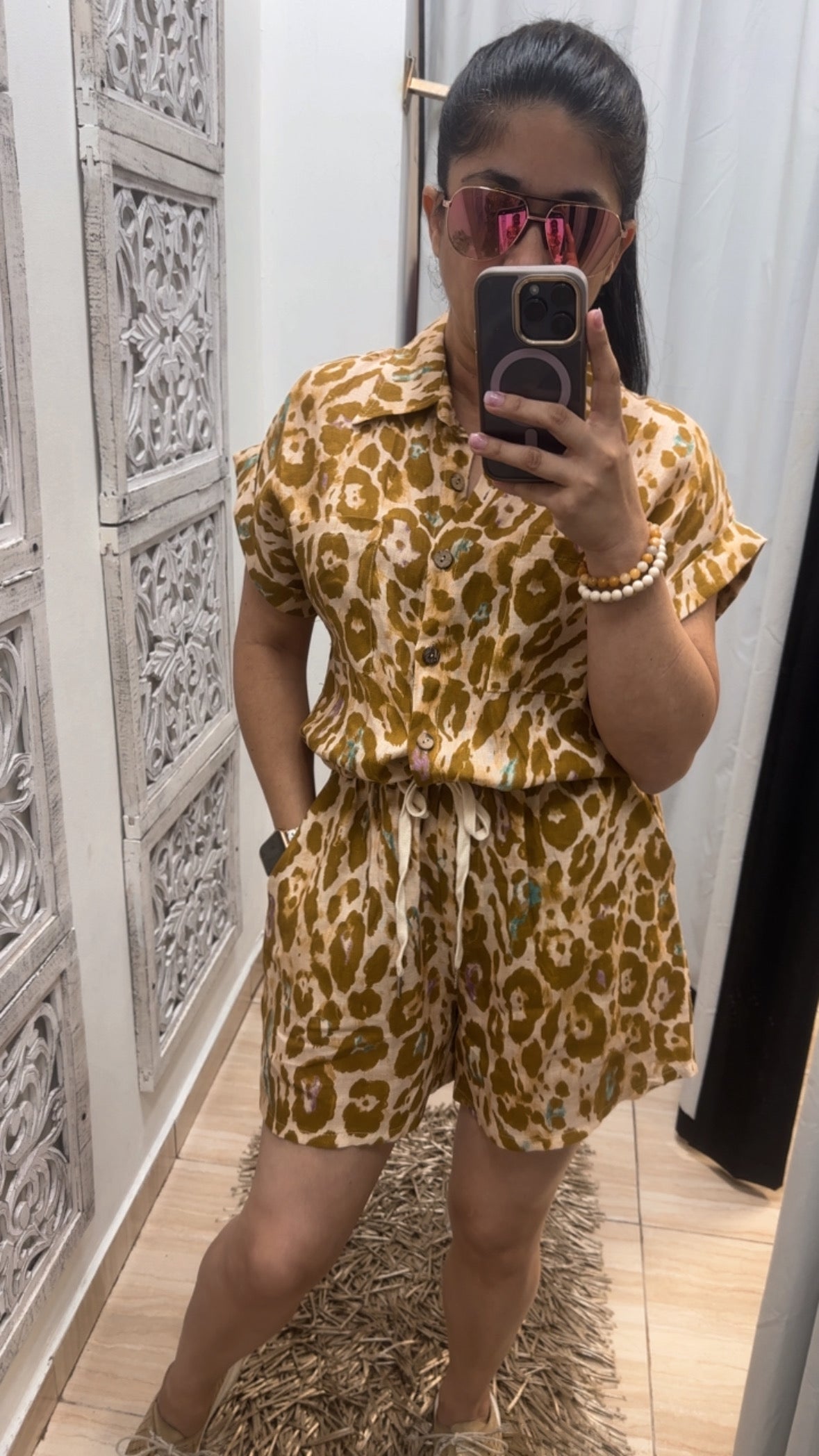 Leopard linen romper