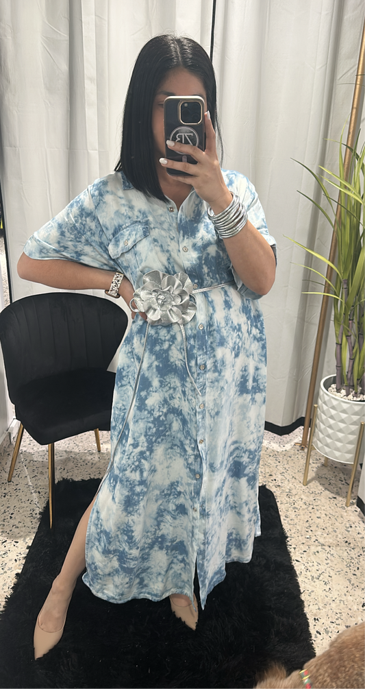 Tie-dye denim dress
