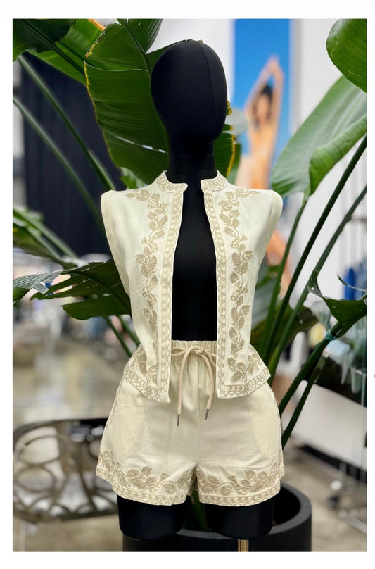 Beige embroidered set