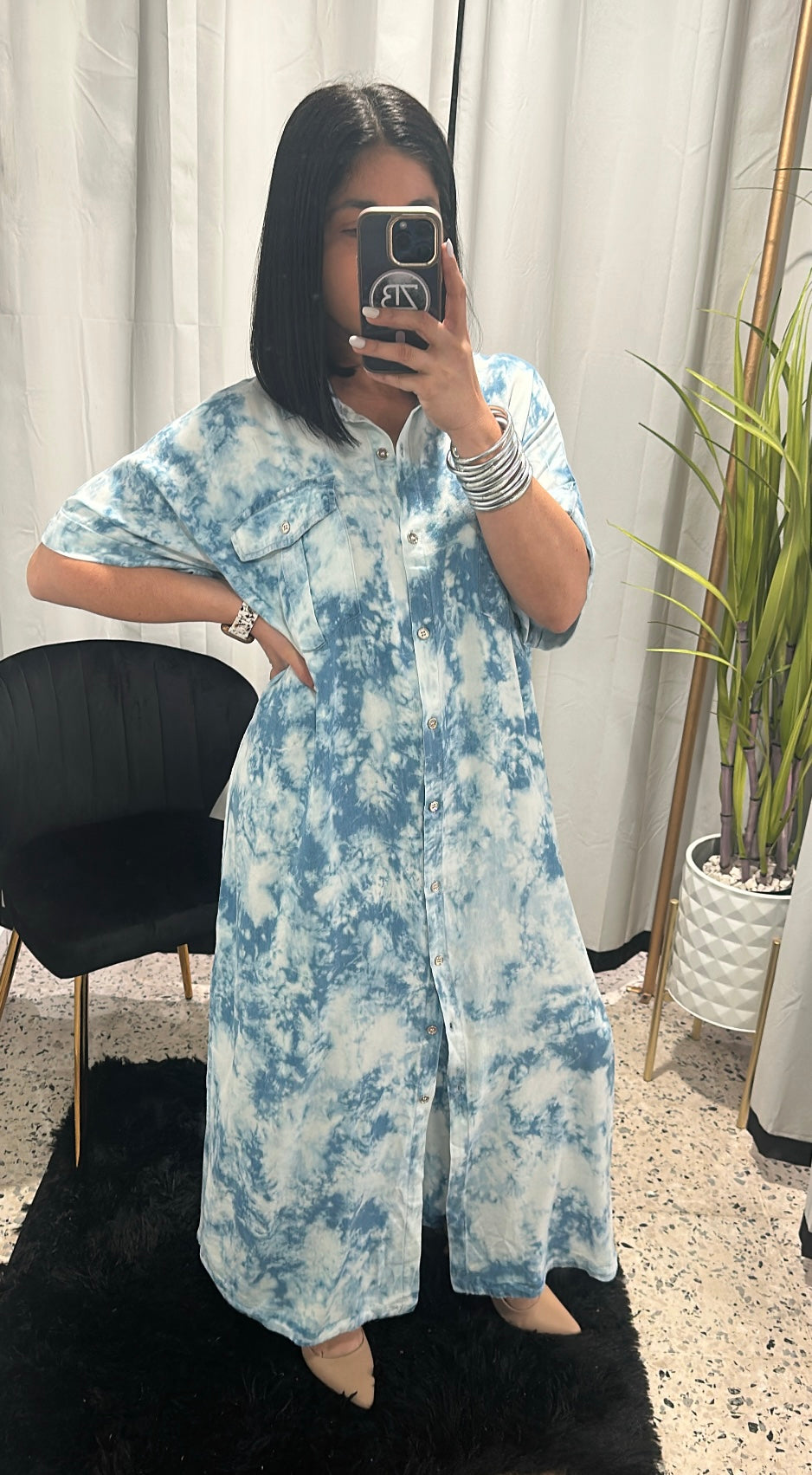 Tie-dye denim dress
