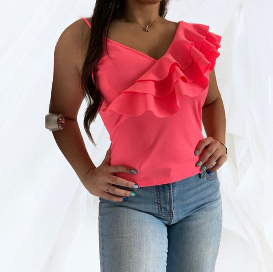 Neon Fuchsia Ruffle top