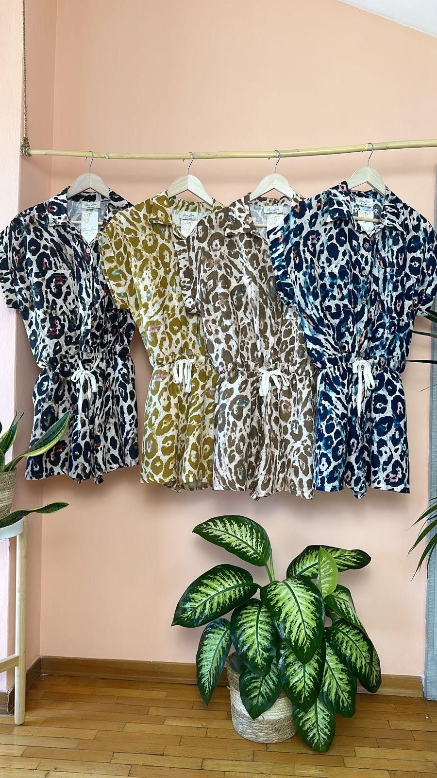 Leopard linen romper