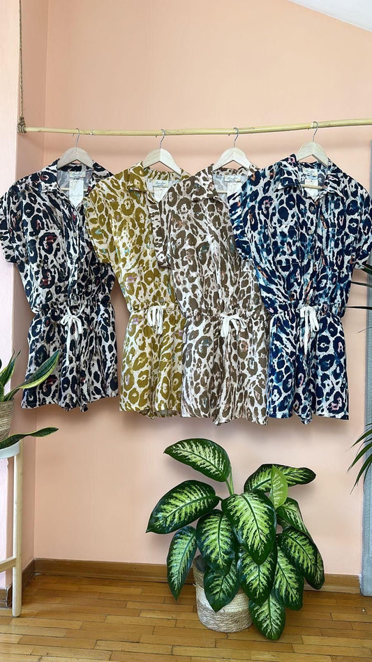 Leopard linen romper