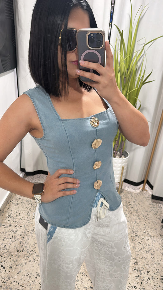 Square neck metal button top