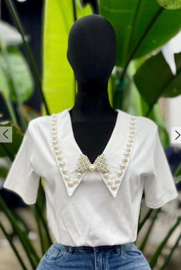 Bow and pearls crop top