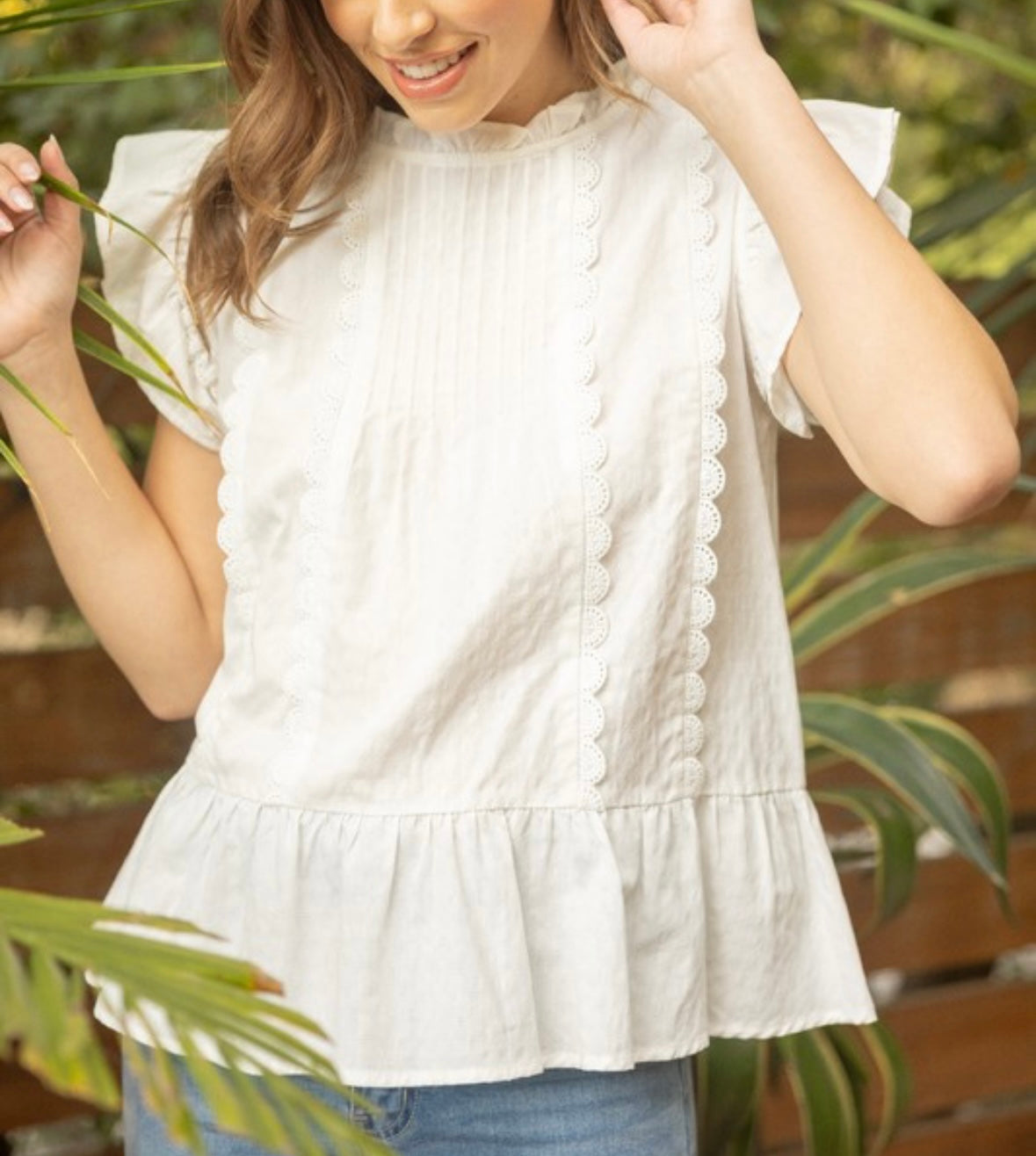 Scallop Lace And Pintuck Detailed Tiered Top