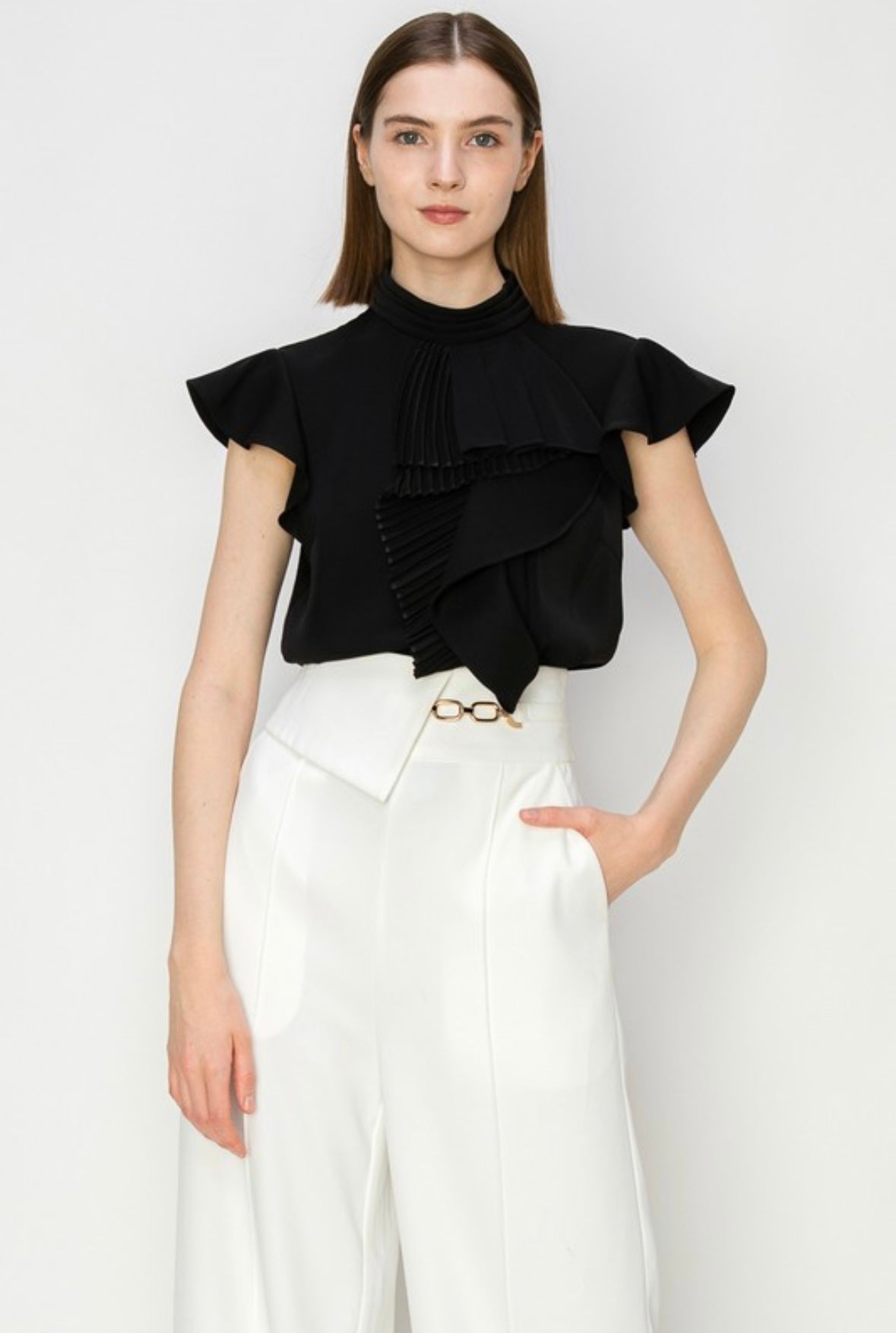 Ruffled mock neck