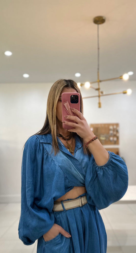Denim tie knot top