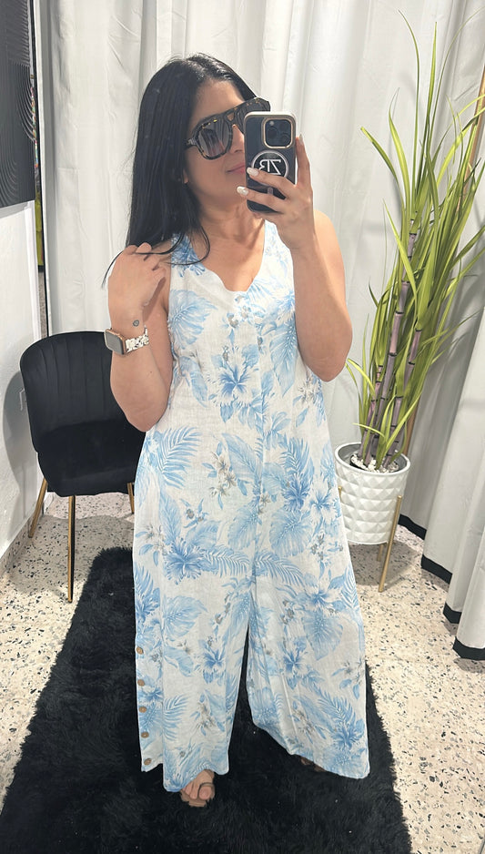 Blue forest linen jumpsuit