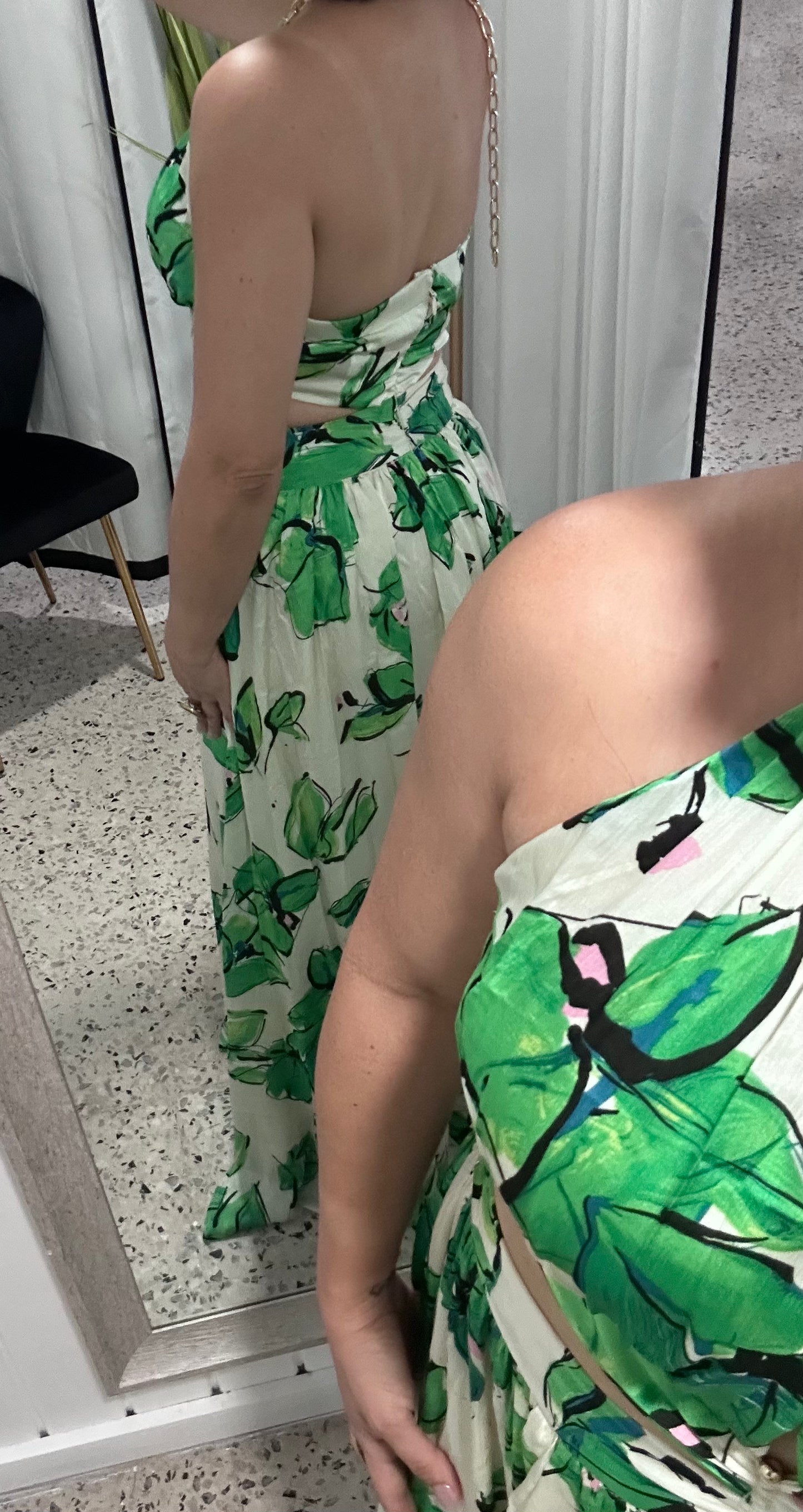 Green flowers halter maxi dress