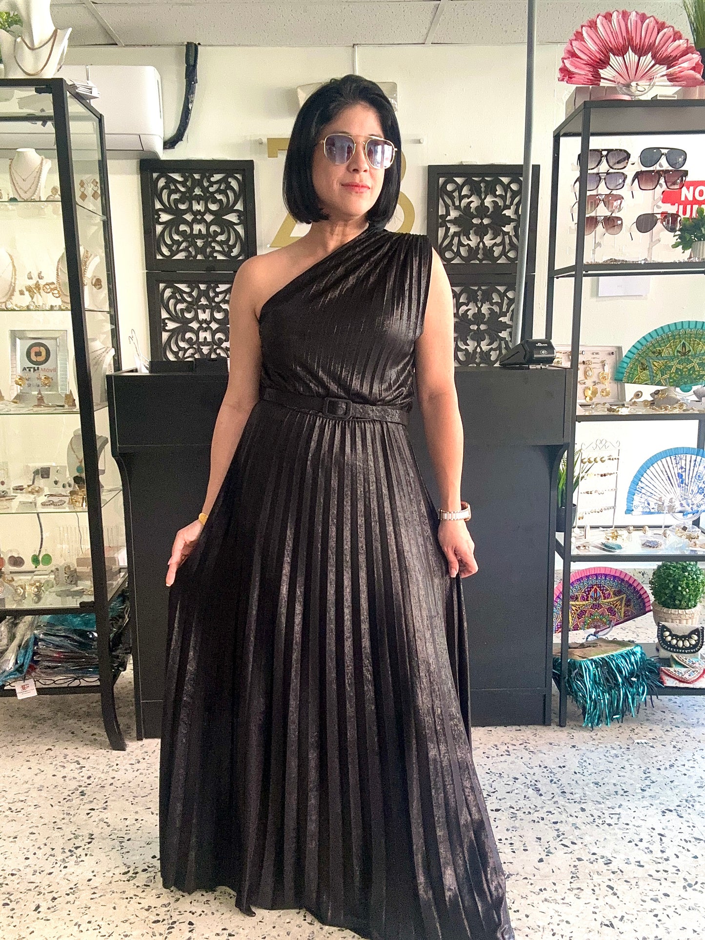 One shoulder plated dress