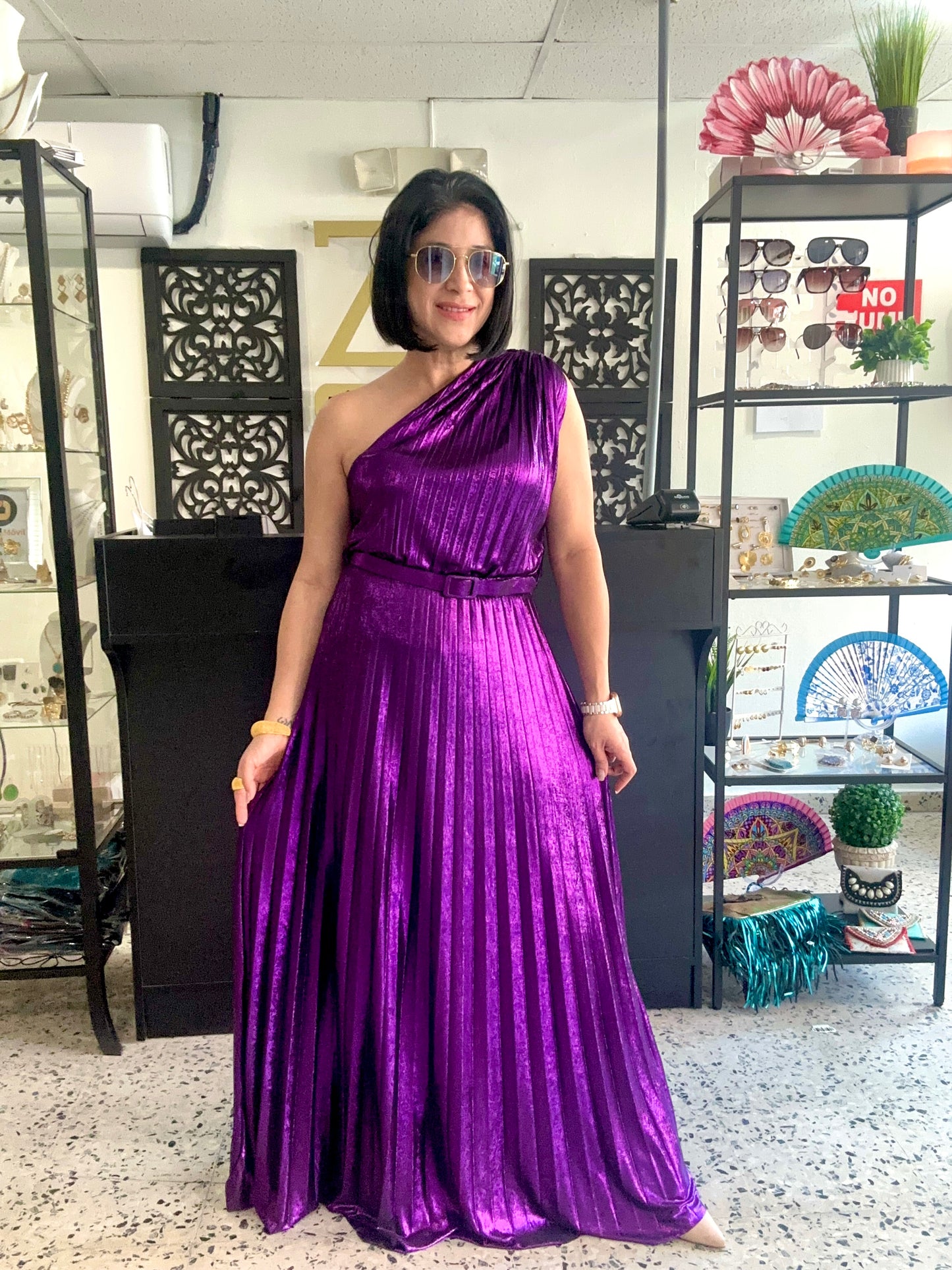 One shoulder plated dress