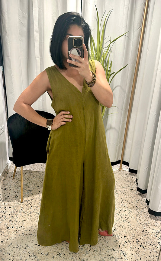 Solid color linen jumpsuit