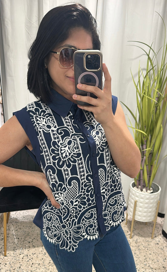 Beige embroidered top