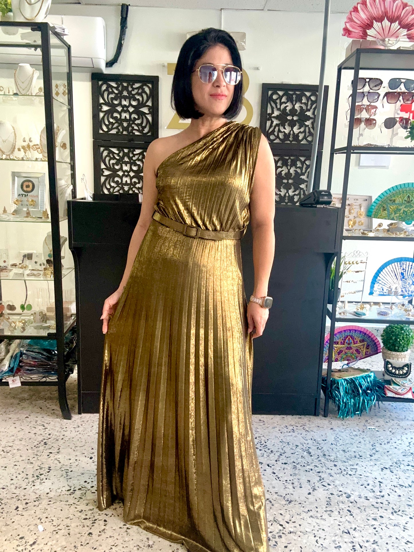 One shoulder plated dress