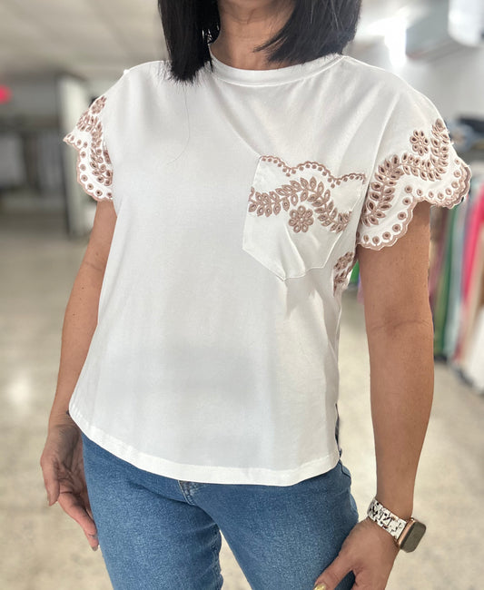Embroidery detail Round Neck shirt