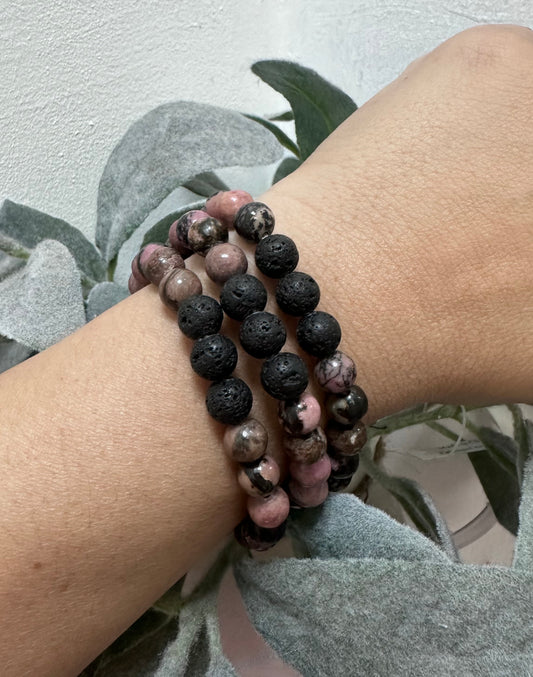 Rhodonite and volcanic stone