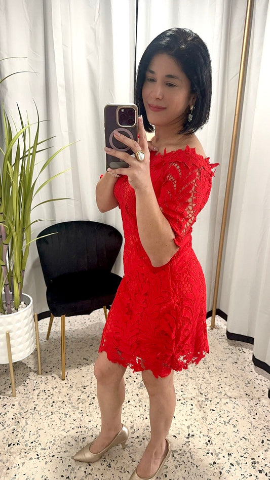 Red crochet dress