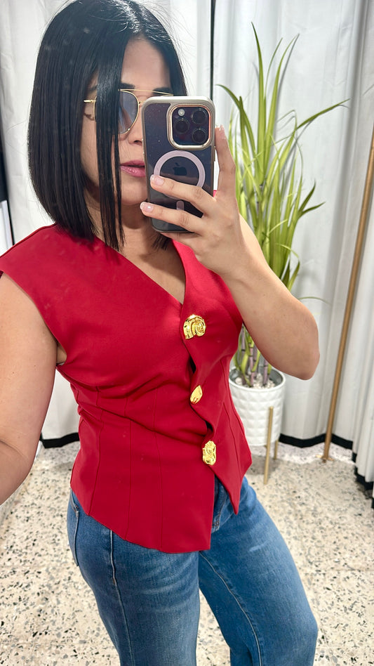 Sleeveless big button vest