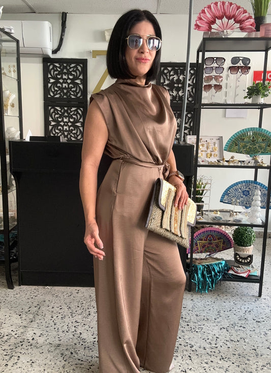 Wide leg satin jumpsuit