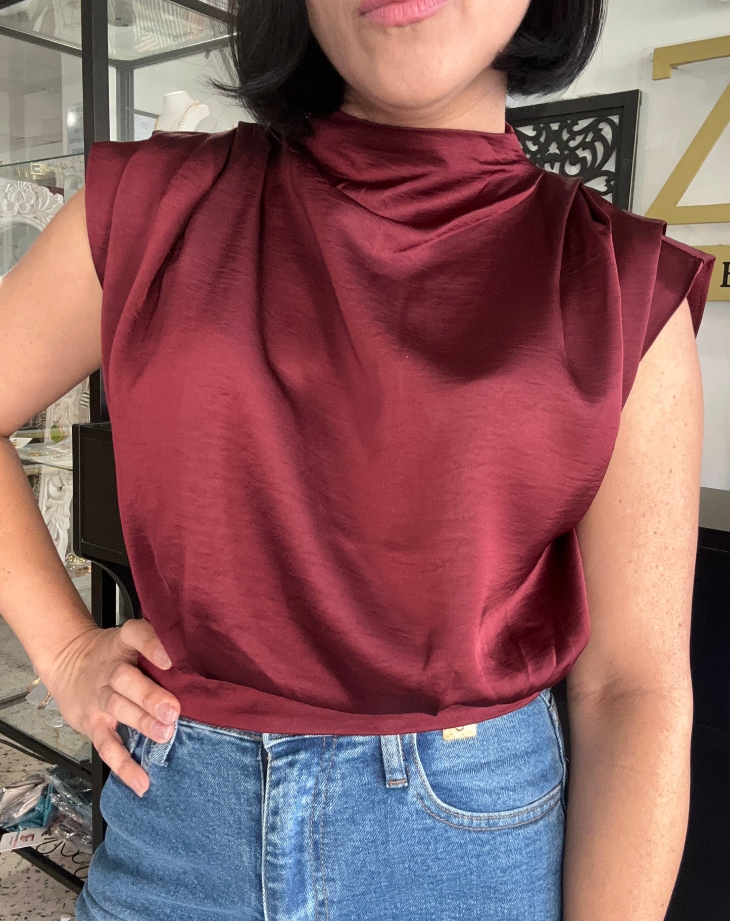 Round neck wrap top