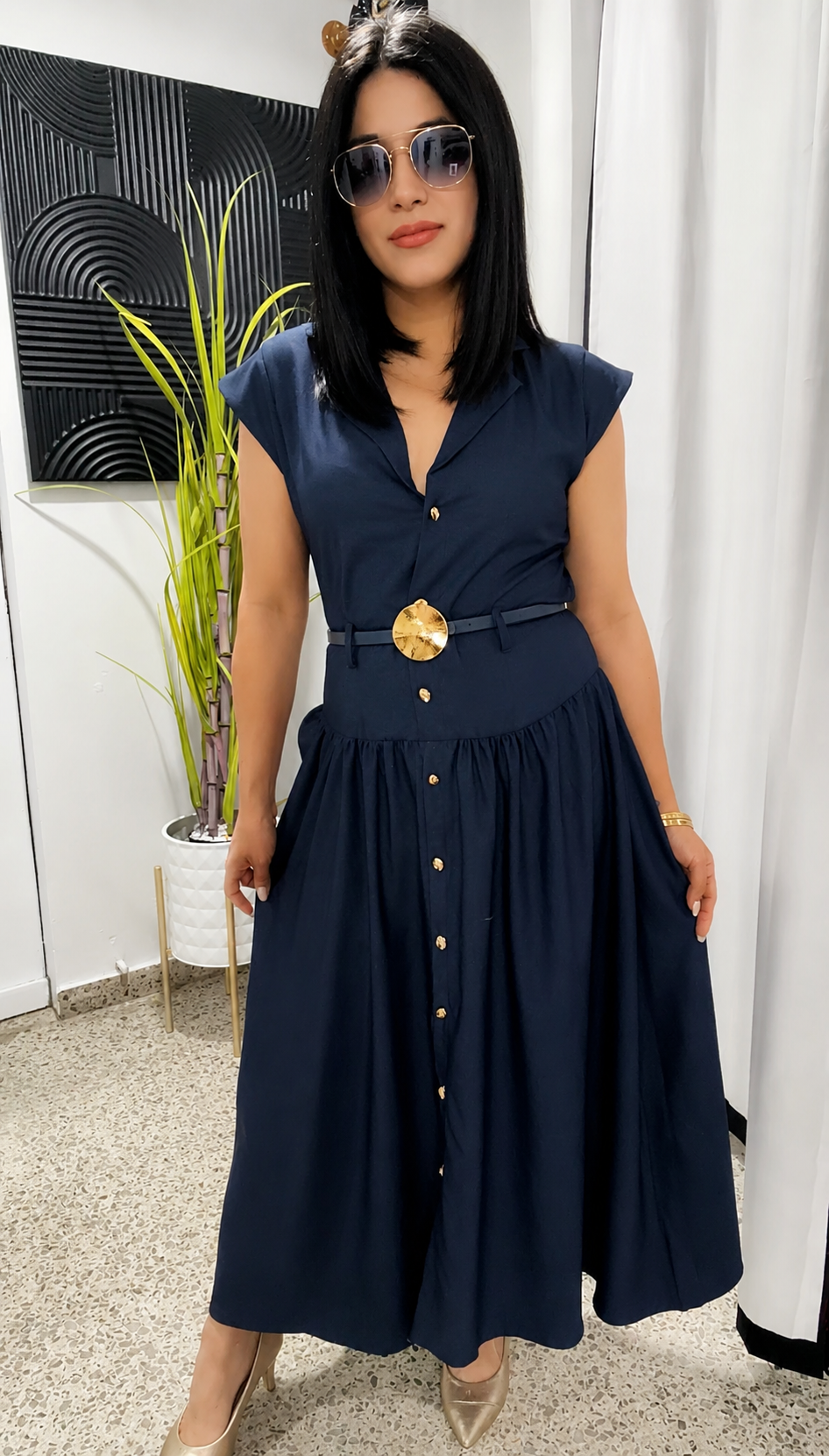 Denim dress with belt