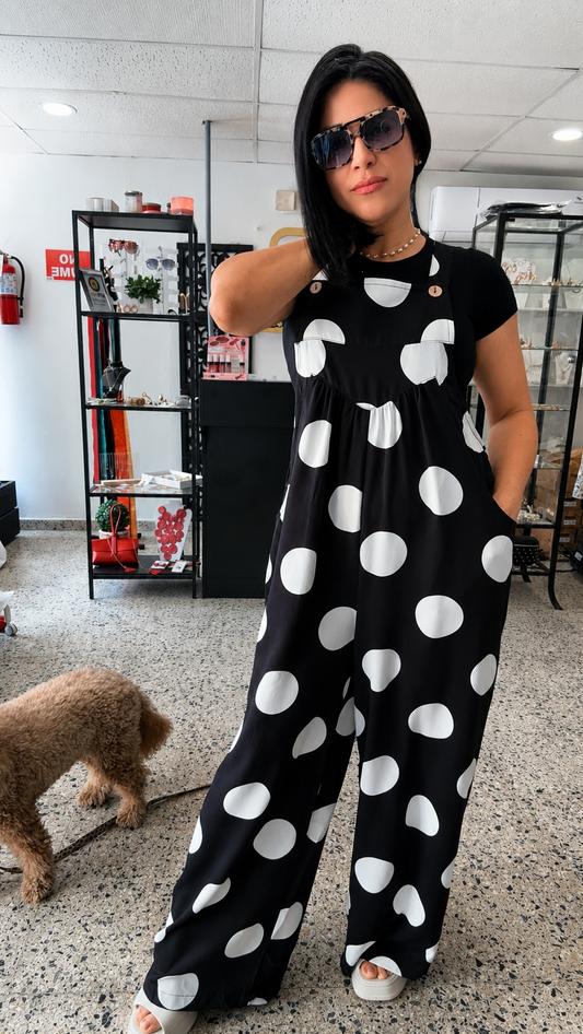 Black jumpsuit w polkas
