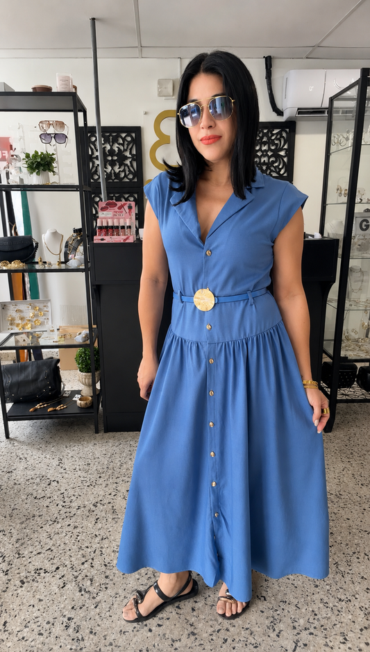 Denim dress with belt