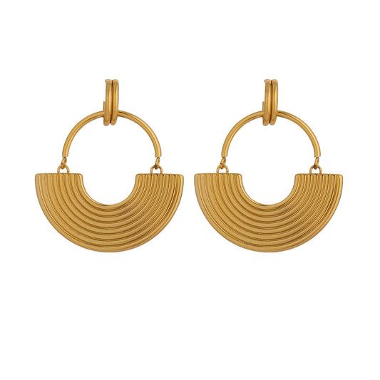Chic Gold Stainless Steel Fan Rainbow Earring