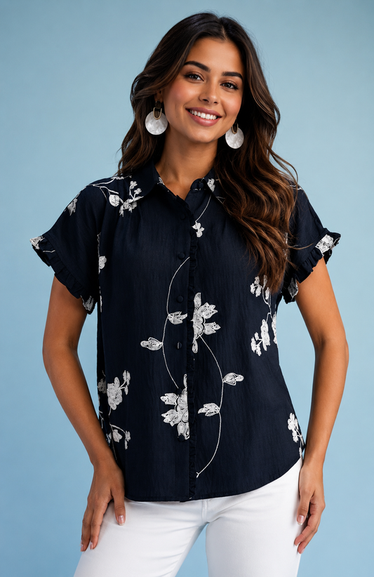 Navy Blossom Blouse