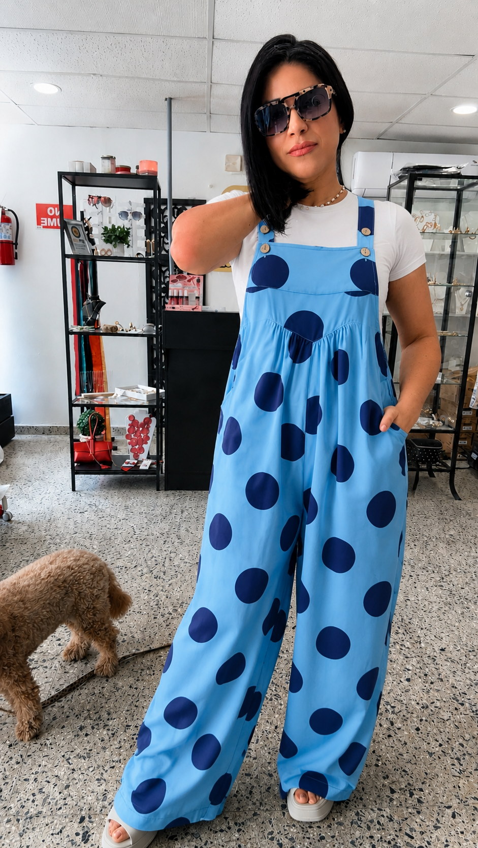 Black jumpsuit w polkas