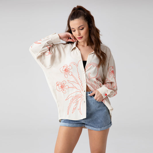 Drop shoulder embroidery oversized form shirt