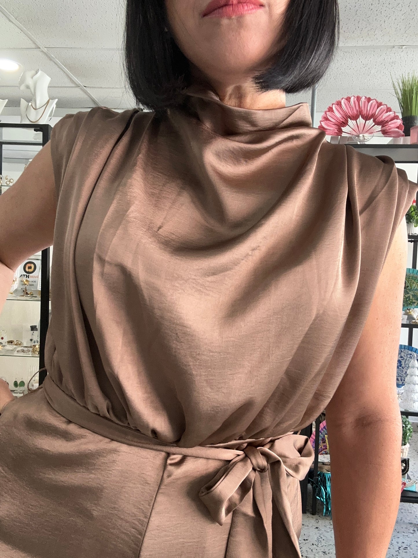 Wide leg satin jumpsuit